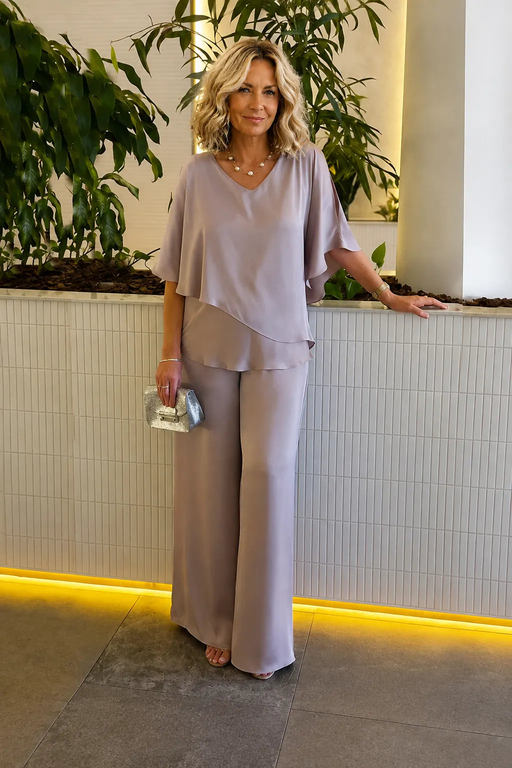 Plus Size Double Layer Tunic Pantsuit