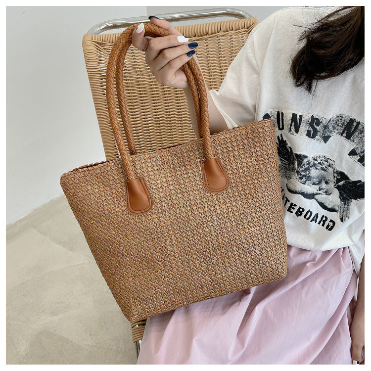 Large Capacity Woven Hand-Carrying Big Shoulder Bag