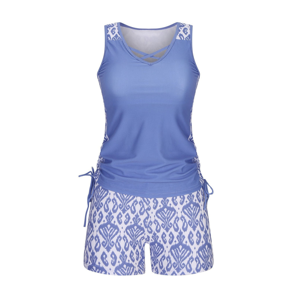 Women's Tummy Control Tankini Set with Built-In Bra – Flattering Boho Swimwear with Shorts