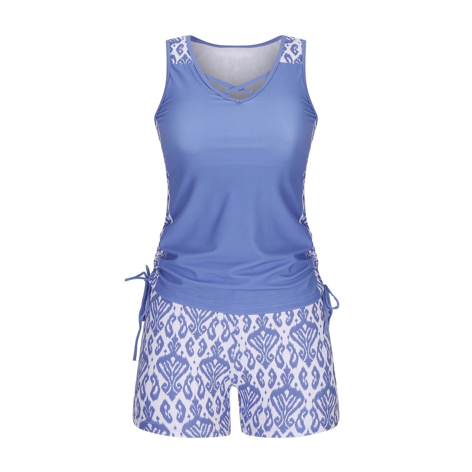 Women's Tummy Control Tankini Set with Built-In Bra – Flattering Boho Swimwear with Shorts
