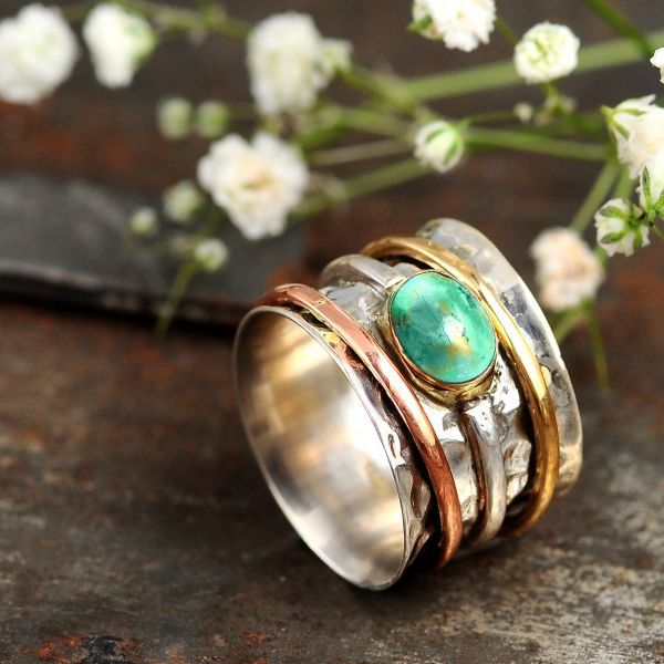 Vintage Turquoise Plated Three-Color Ring