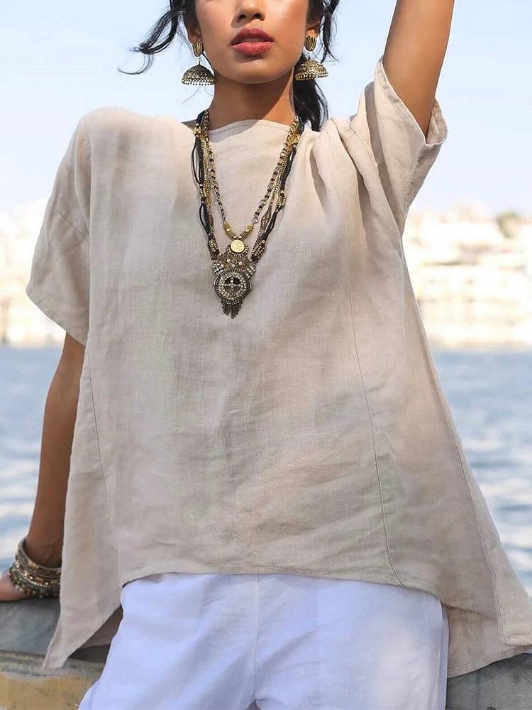 Women's Irregular Hem Cotton Linen Casual Shirt