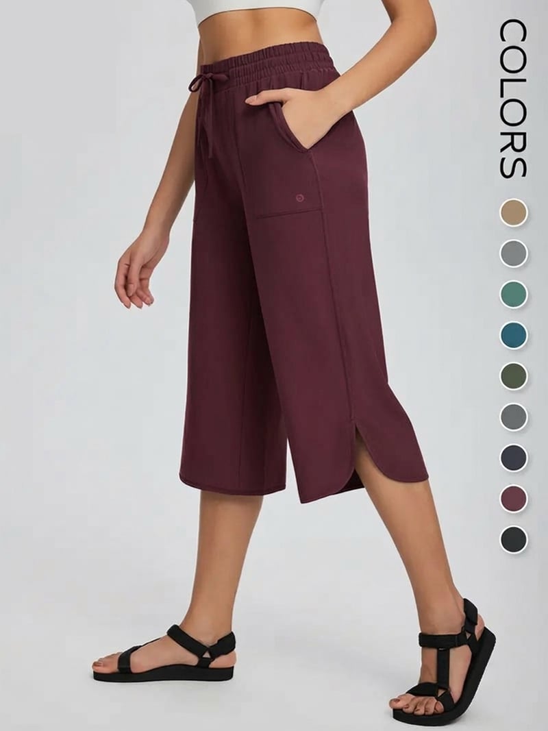 👖 Women's Wide Leg Yoga Capris – High Waisted with Pockets, Quick Dry, Lightweight, UPF 50+ Sun Protection – Loose Comfy for Hiking, Gym, Travel & Outdoor Workout ☀️-9 colors💕💕