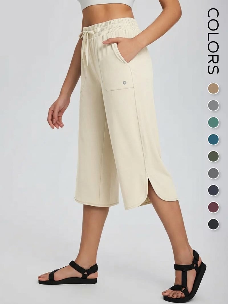 👖 Women's Wide Leg Yoga Capris – High Waisted with Pockets, Quick Dry, Lightweight, UPF 50+ Sun Protection – Loose Comfy for Hiking, Gym, Travel & Outdoor Workout ☀️-9 colors💕💕