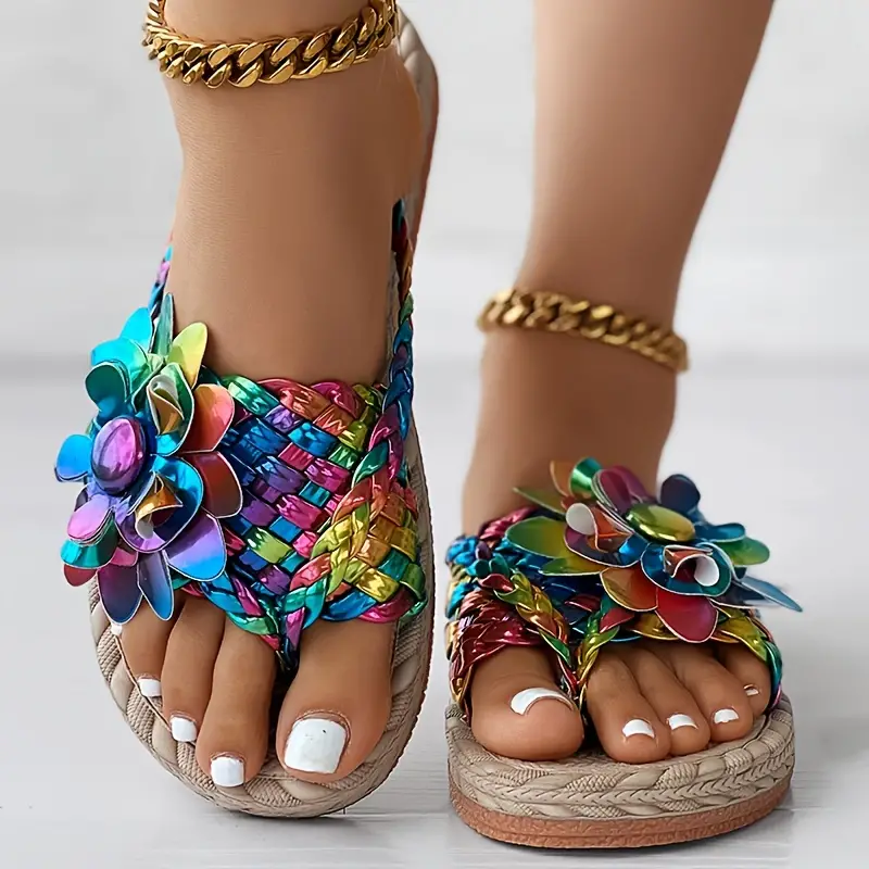 Women's Colorful Floral Decor Thong Sandals