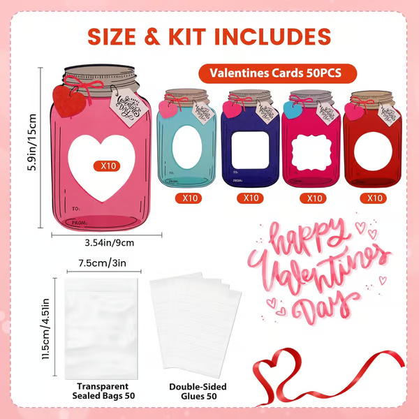 🔥LAST DAY 50% OFF - 💖Mason Jar Happy Valentines Day Cards