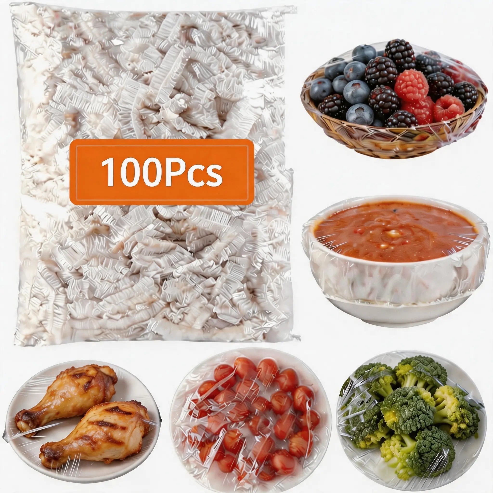 🔥100PCS Plastic Bowl Covers – Elastic Reusable Food Wrap