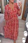 🔥Last Day 50% OFF-Bohemian Print V-Neck Waist Wrap Maxi Dress