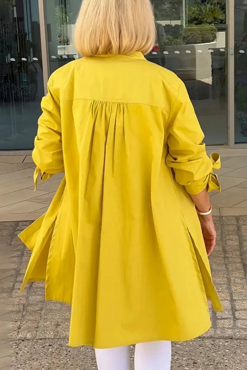 Solid Color Long Cotton Shirt Jackets Women Swing Shap Flattering