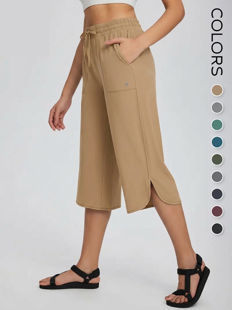 👖 Women's Wide Leg Yoga Capris – High Waisted with Pockets, Quick Dry, Lightweight, UPF 50+ Sun Protection – Loose Comfy for Hiking, Gym, Travel & Outdoor Workout ☀️-9 colors💕💕