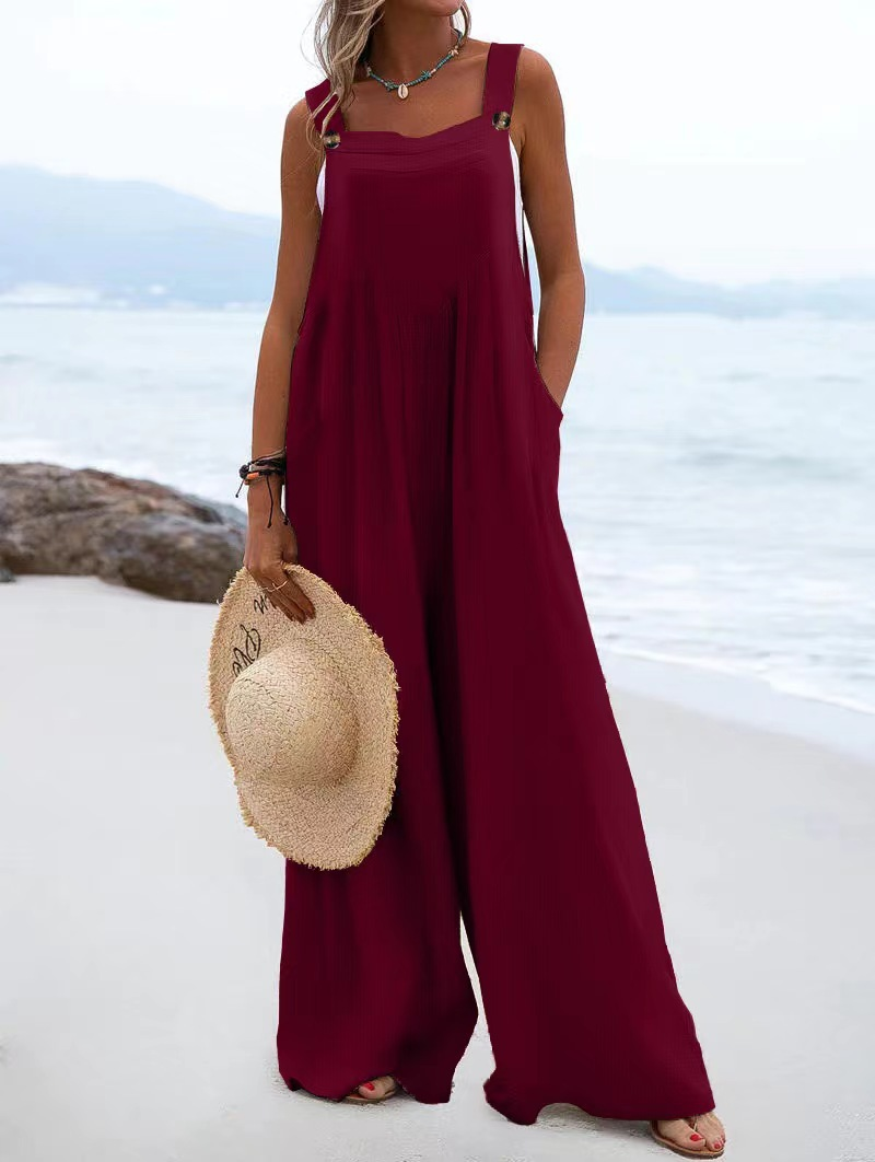 Women'S Multicolor Fashion Button Solid Color Wide Leg Jumpsuit