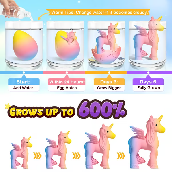 🦄Magical Hatching Unicorn Eggs✨6 Pack Enchantment & Surprise💦Water-Grow & Spark Joy — Kids’ Enchanted Surprise Toy🎁