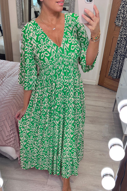 🔥Last Day 50% OFF-Bohemian Print V-Neck Waist Wrap Maxi Dress
