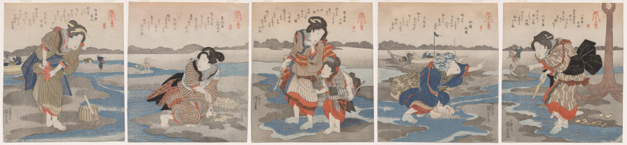 A Low Tide Pentaptych by Utagawa Kuniyoshi (Japanese, 1797–1861) - Classic Art canvas print