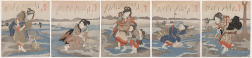A Low Tide Pentaptych by Utagawa Kuniyoshi (Japanese, 1797–1861) - Classic Art canvas print
