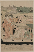 Leftmost Print from Pleasure Boats on the Sumida River beneath Shin-hashi Bridge by Chōbunsai Eishi (Japanese, 1756–1829) - Classic Art canvas print