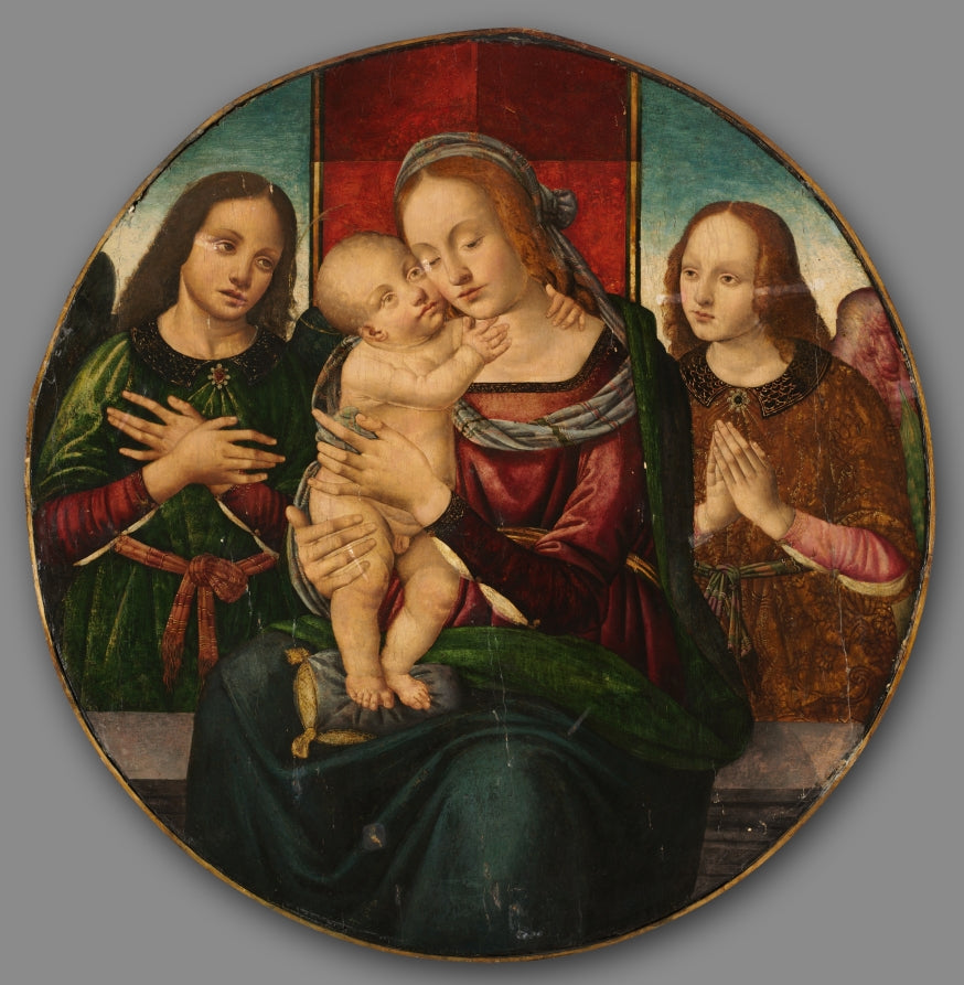 Virgin and Child with Angels by Master of the Holden Tondo (Italian) - Classic Art canvas print