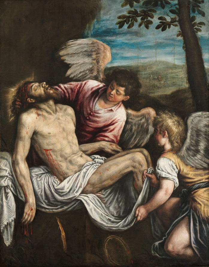 The Dead Christ with Angels by Leandro Bassano (Italian, 1557–1623) - Classic Art canvas print