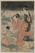 Women Beside a Stream Chasing Fireflies by Chōbunsai Eishi (Japanese, 1756–1829) - Classic Art canvas print