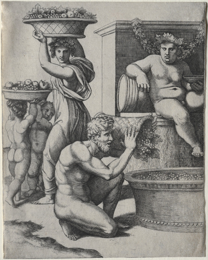 The Wine Press by Marcantonio Raimondi (Italian, 1470/82–1527/34) - Classic Art canvas print