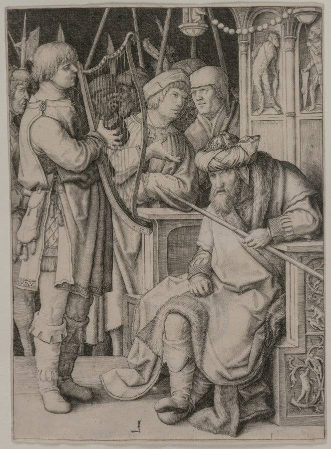 David Playing the Harp before Saul by Lucas van Leyden (Netherlandish, 1494–about 1533) - Classic Art canvas print