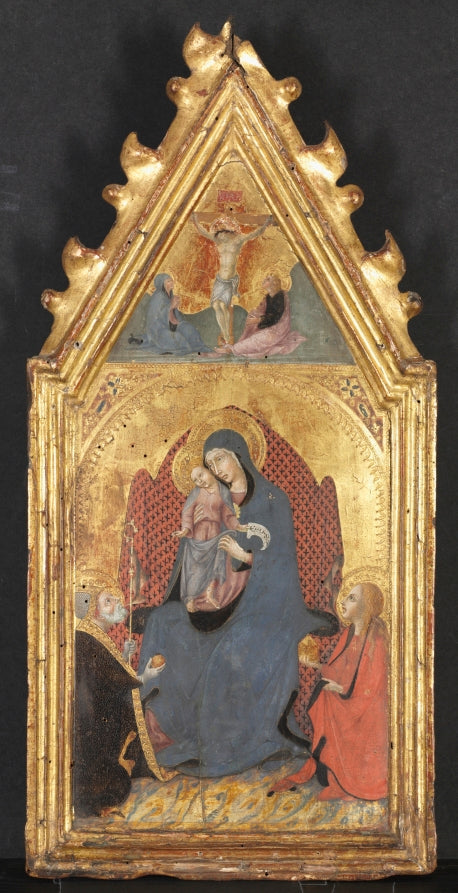 Virgin and Child Adored by Saints Mary Magdalene and Nicolas of Bari  Christ Crucified with the Virgin and Saint John the Evangelist by Sano di Pietro (Italian, 1406–1481) - Classic Art canvas print