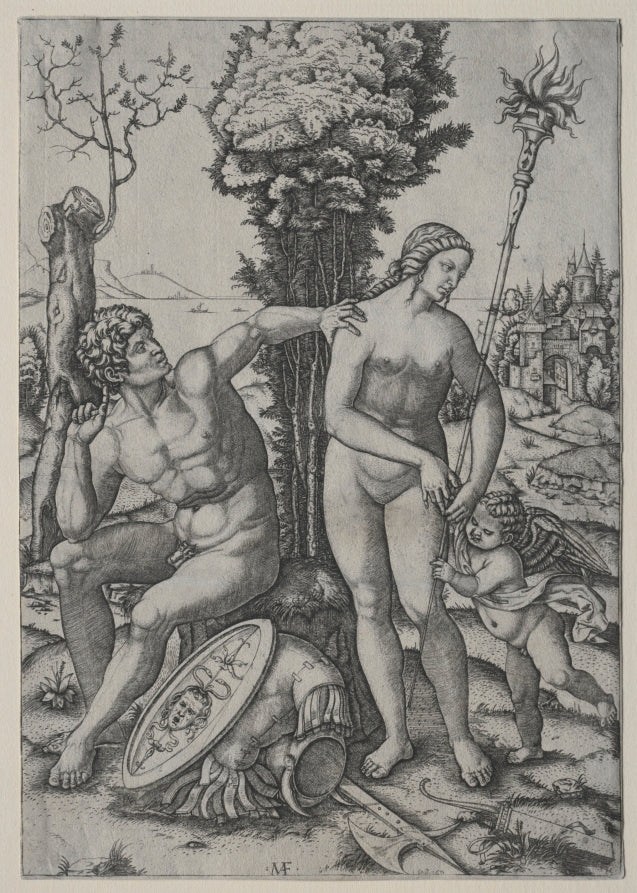 Venus, Mars and Cupid by Marcantonio Raimondi (Italian, 1470/82–1527/34) - Classic Art canvas print