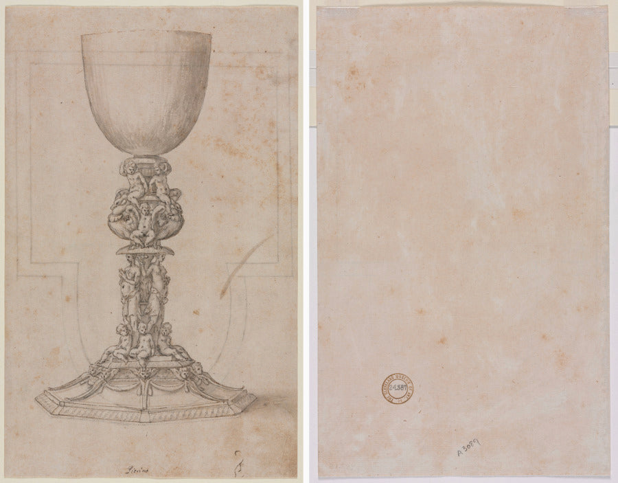 Design for a Chalice recto Architectural Plan verso by Luzio Romano (Italian, active 1528–75) - Classic Art canvas print