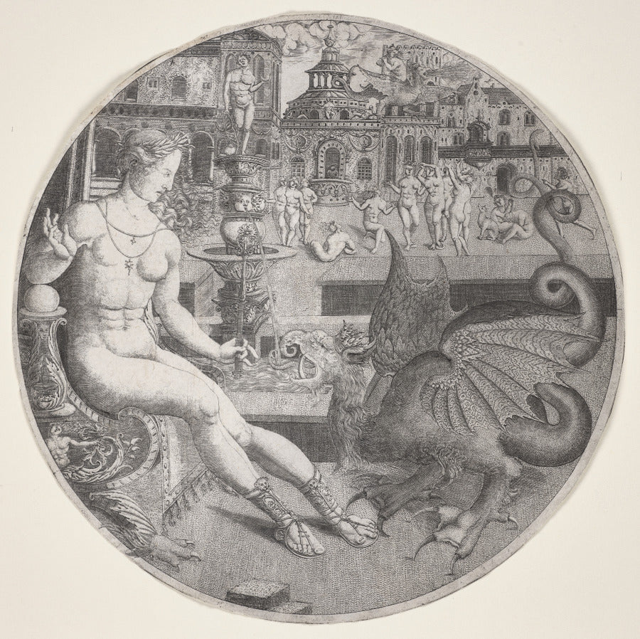 Naked Woman and a Dragon by Allaert Claesz. (Netherlandish, active c. 1520–26) - Classic Art canvas print