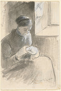 The Mender by Camille Pissarro (French, 1830–1903) - Impressionist canvas print