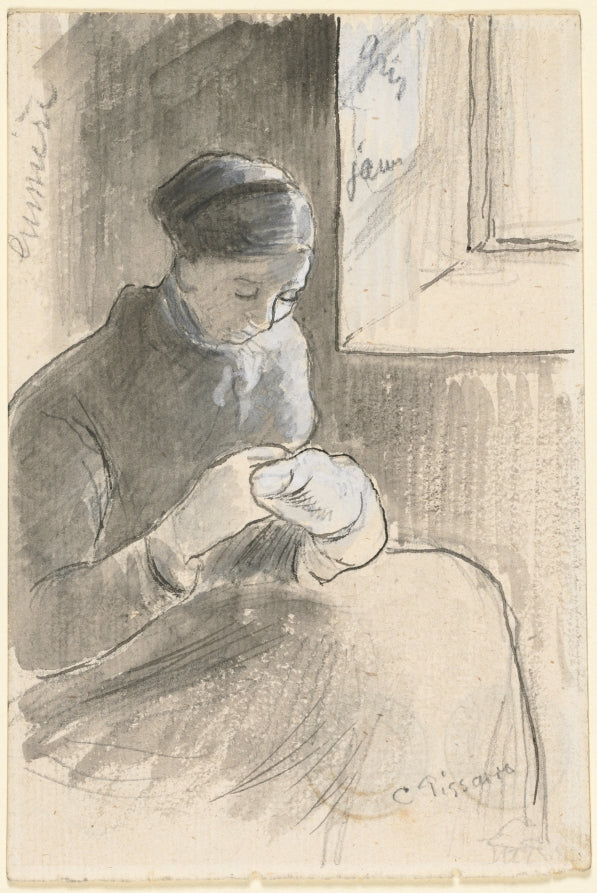 The Mender by Camille Pissarro (French, 1830–1903) - Impressionist canvas print