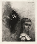 And a Large Bird, Descending from the Sky, Hurls Itself against the Topmost Point of Her Hair by Odilon Redon (French, 1840–1916) - Symbolist canvas print