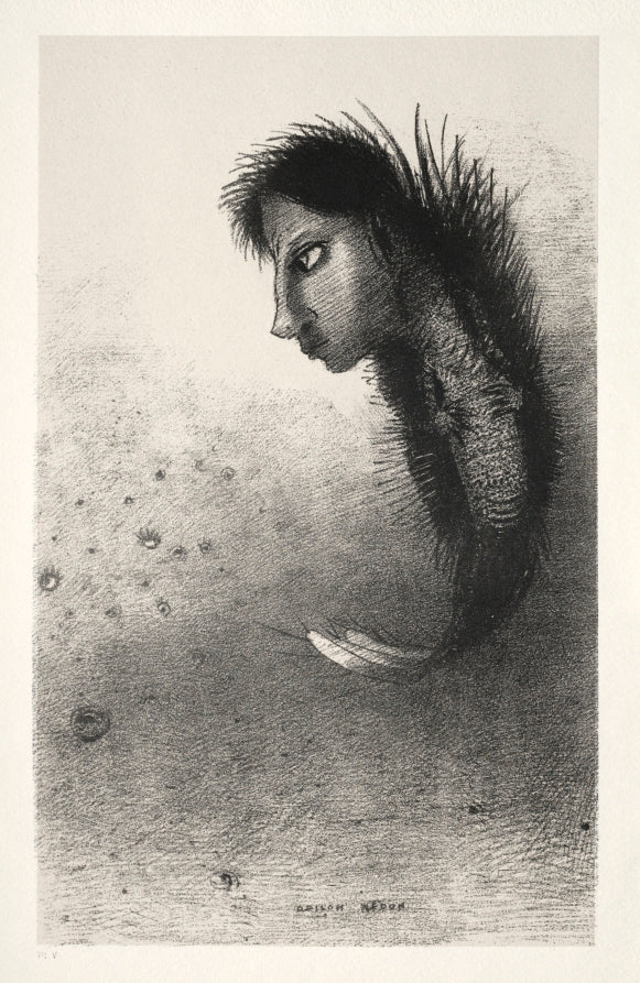 Then There Appears a Singular Being, Having the Head of a Man on the Body of a Fish by Odilon Redon (French, 1840–1916) - Symbolist canvas print
