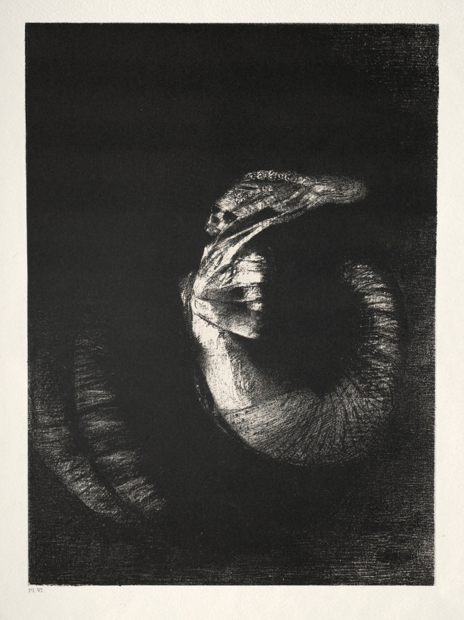 It Is a Skull Wreathed with Roses. It Dominates a Woman's Torso of Pearly Whiteness by Odilon Redon (French, 1840–1916) - Symbolist canvas print
