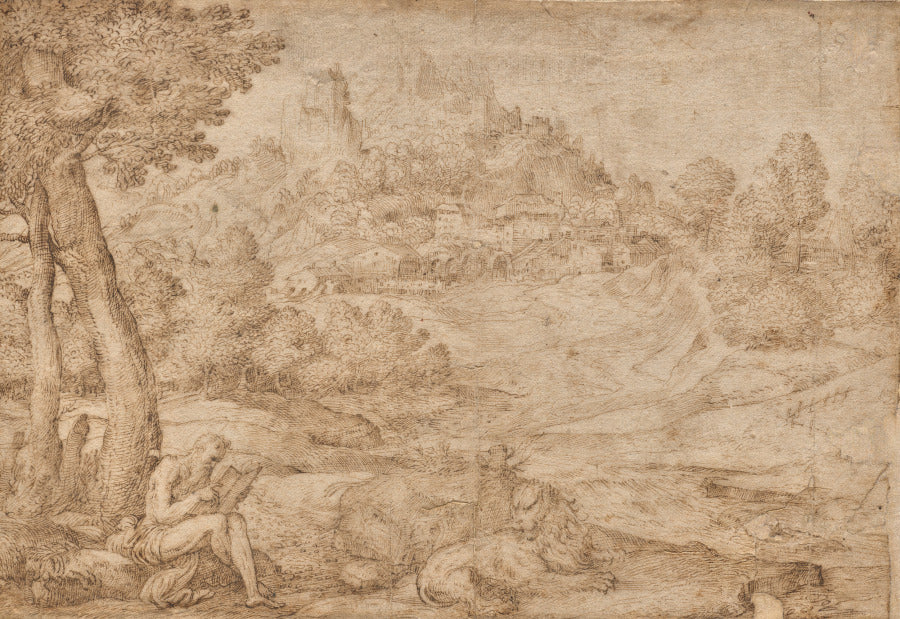 Saint Jerome in a Landscape by Domenico Campagnola (Italian, 1500–1564) - Classic Art canvas print