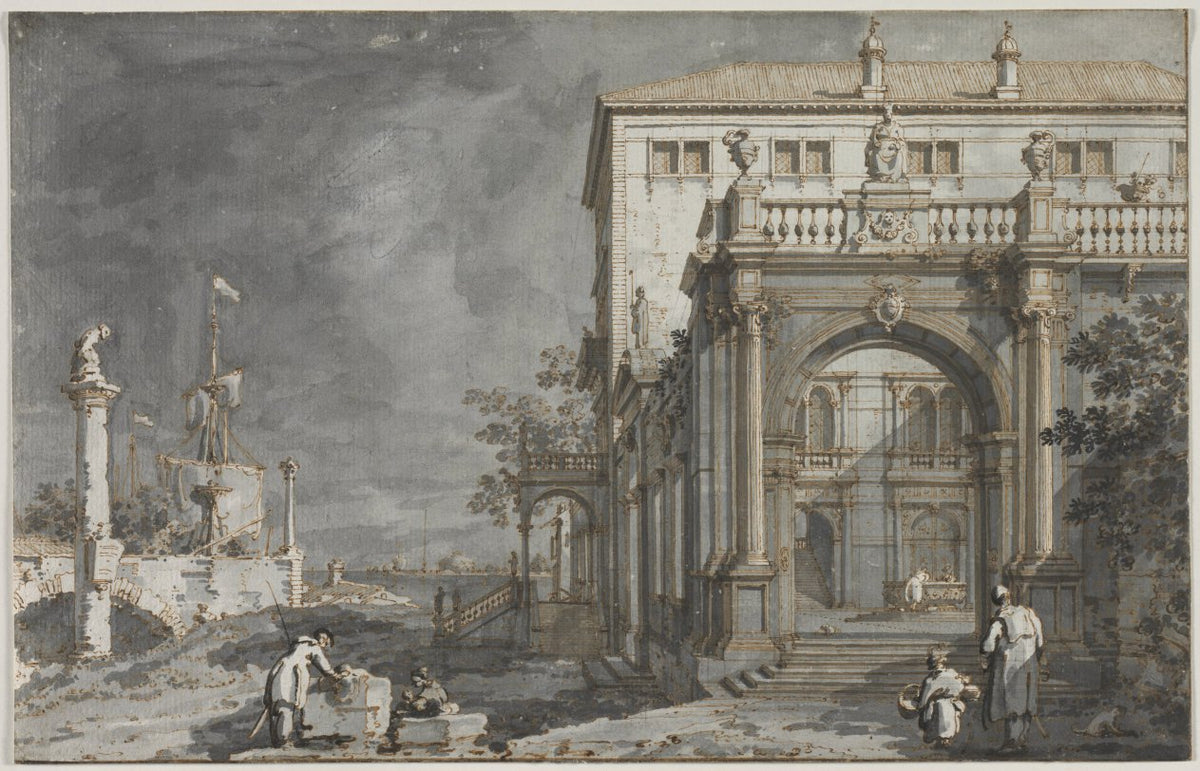 Capriccio A Palace with a Courtyard by the Lagoon by Antonio Canaletto (Italian, 1697–1768) - Classic Art canvas print