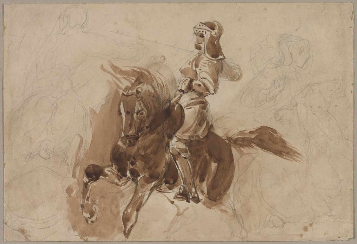 Armored Figure on Horseback recto by Eugène Delacroix (French, 1798–1863) - Romantic canvas print