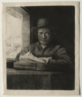 Self-Portrait Drawing at a Window by Rembrandt van Rijn (Dutch, 1606–1669) - Baroque canvas print