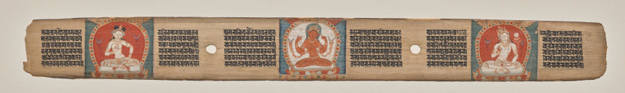 Prajnaparamita flanked by a white female figure and a white bodhisattva, folio 90 recto, from a Manuscript of the Perfection of Wisdom in Eight Thousand Lines Ashtasahasrika Prajnaparamita-sutra by  - Classic Art canvas print