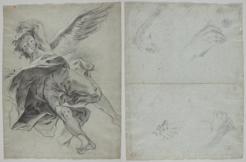 A Flying Angel recto Studies of Hands Playing Instruments verso by Giovanni Battista Piazzetta (Italian, 1682–1754) - Classic Art canvas print