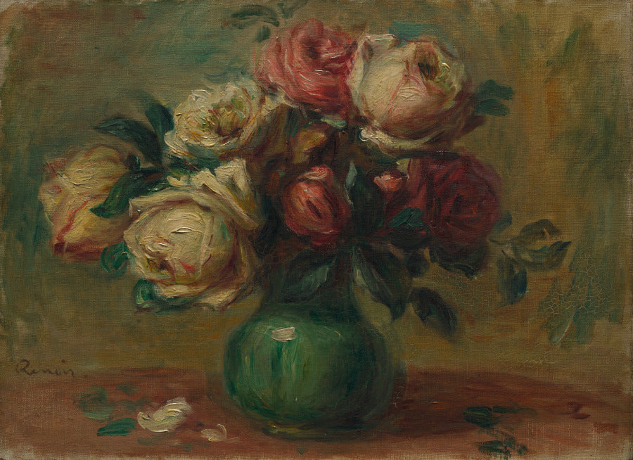 Roses in a Vase by Pierre-Auguste Renoir (French, 1841–1919) - Impressionist canvas print