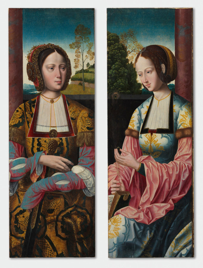 Saint Catherine and Saint Barbara pair by Master of the Holy Blood (Netherlandish) - Classic Art canvas print