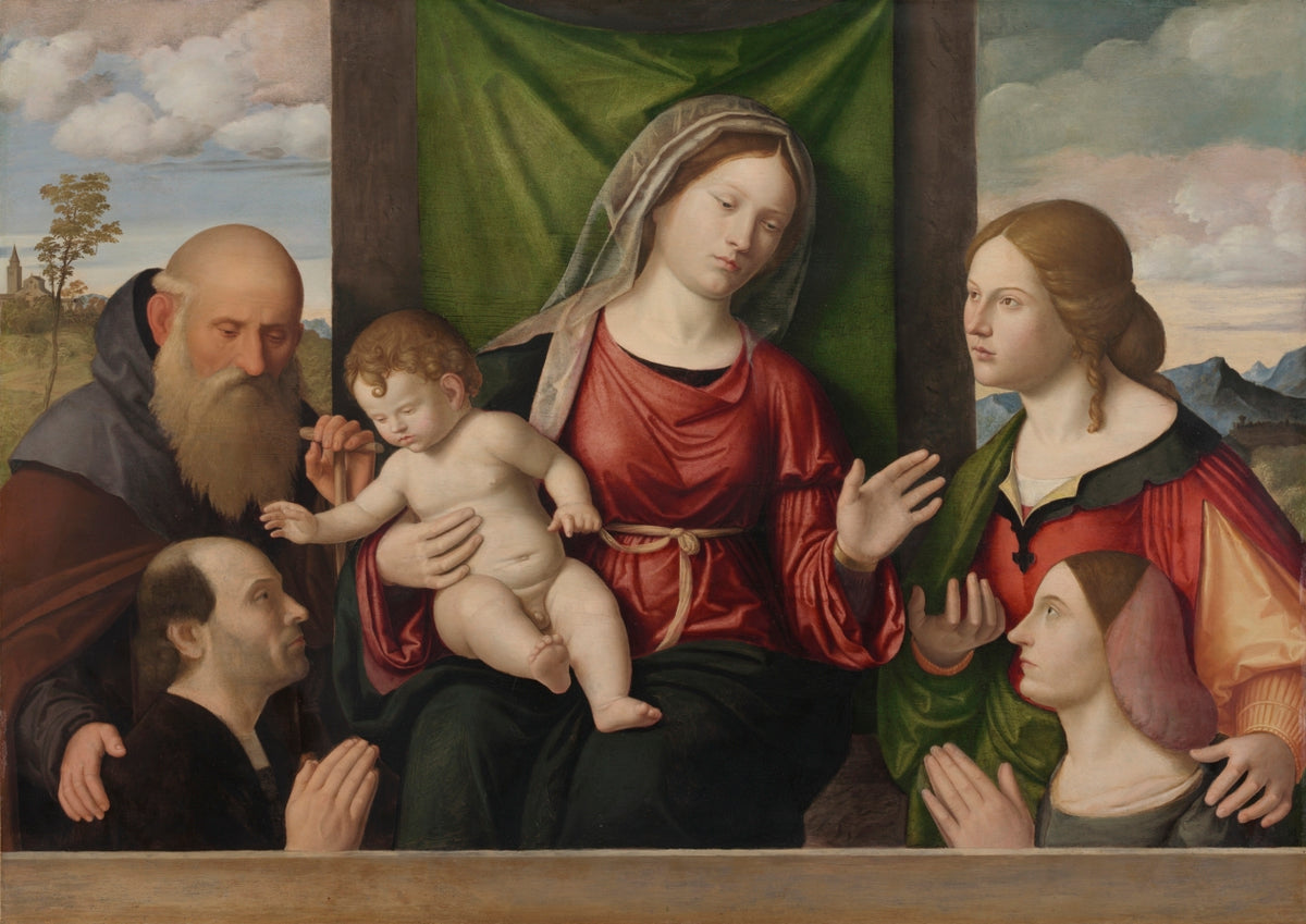 Virgin and Child with Saints and Donors by Giovanni Battista Cima da Conegliano (Italian, c. 1459–1518) - Classic Art canvas print