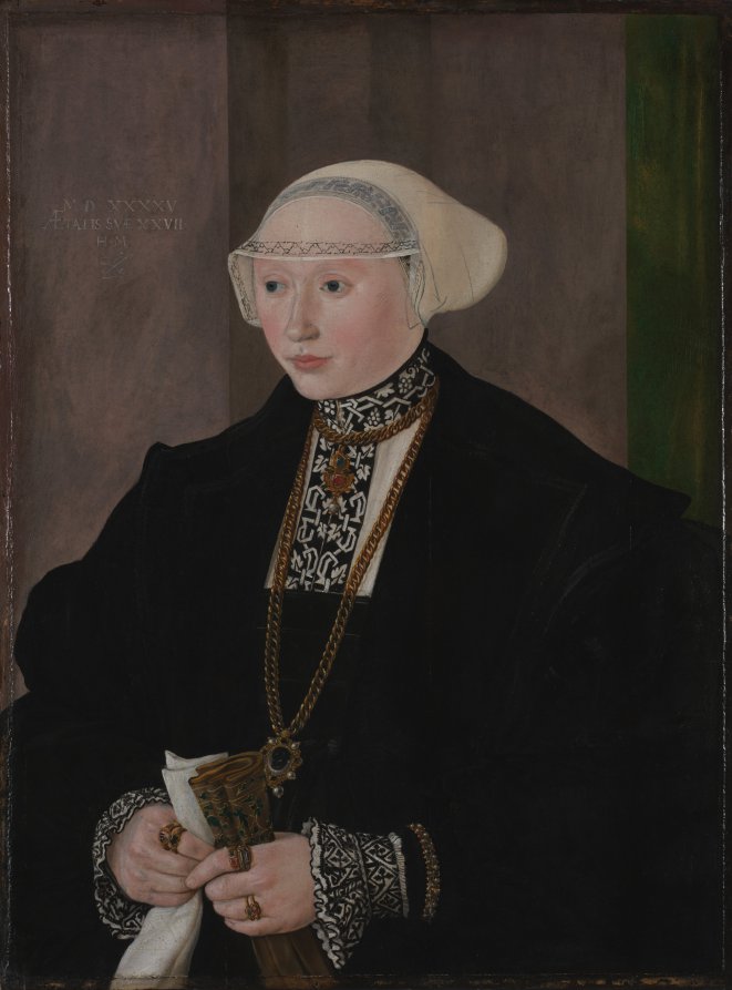 Portrait of Maria Kitscher, Frau von Freyberg by Hans Mielich (German, 1516–1573) - Classic Art canvas print