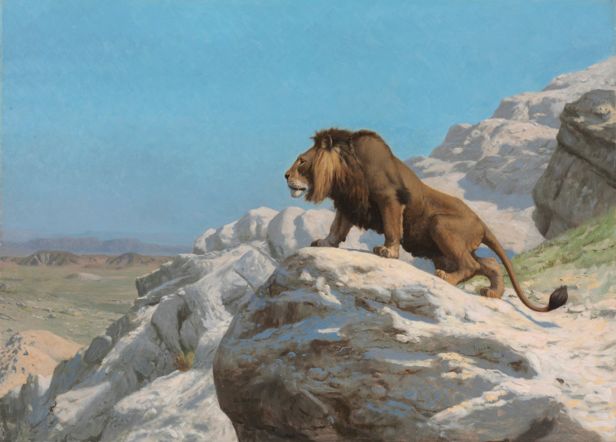 Lion on the Watch by Jean-Léon Gérôme (French, 1824–1904) - Classic Art canvas print