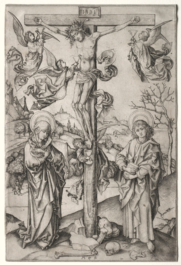 The Crucifixion with Four Angels by Martin Schongauer (German, c. 1450–1491) - Classic Art canvas print
