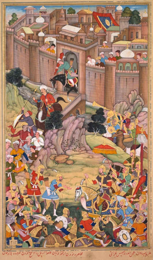 The siege of Arbela in the era of Hulagu Khan, from a Chingiz-nama Book of Chingiz Khan of the Jami al-tavarikh Compendium of Chronicles of Rashid al-Din Persian, 12471318 by Basavana (Indian, active c. 1560–1600) - Classic Art canvas print