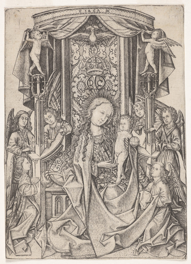 Madonna Enthroned with Eight Angels by Master ES (German, active 1450–67) - Classic Art canvas print