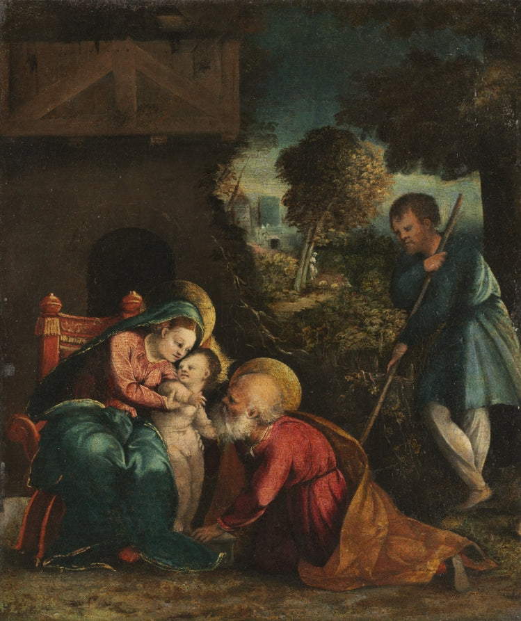 Holy Family with a Shepherd by Battista Dossi (Italian, c. 1490–1548) - Classic Art canvas print