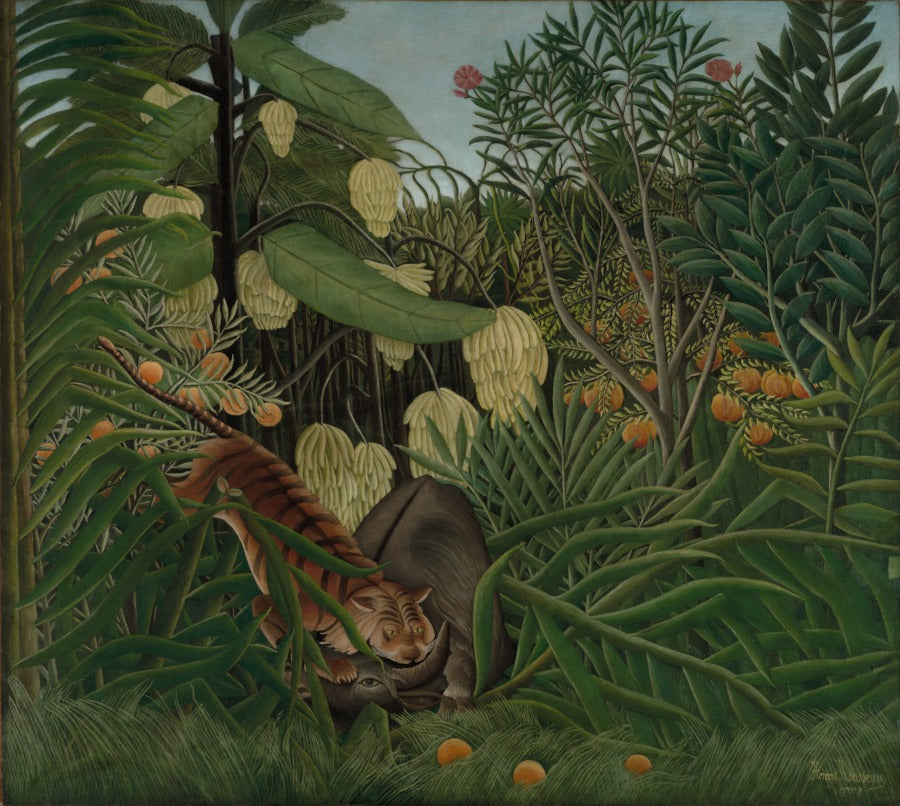 Fight Between a Tiger and a Buffalo by Henri Rousseau (French, 1844–1910) - Naive Art canvas print